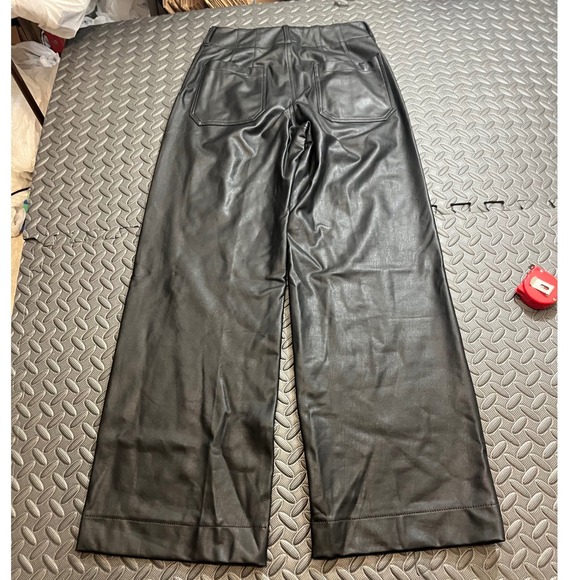 Maeve The Colette Full Length Pants Womens 27 Black Faux Leather Wide Leg - Picture 6 of 9